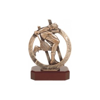 Figur Pokal Trophe Tennis H=220mm auf Mahagoni Lok Holzsockel, incl einer Textgravur auf Holzsockel