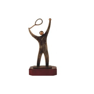 Figur Pokal Trophe Tennis auf Mahagoni Lok Holzsockel, incl einer Textgravur