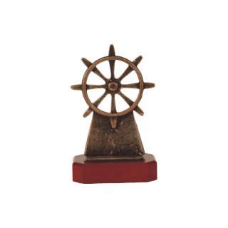 Figur Pokal Trophe Wassersport - Steuerrad H=235mm auf Mahagoni Lok Holzsockel, incl einer Textgravur