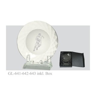 Glas Teller mit schwarzer Box, Rund, gravurfhig, Gravurenpreis inhalten, 3 Gren