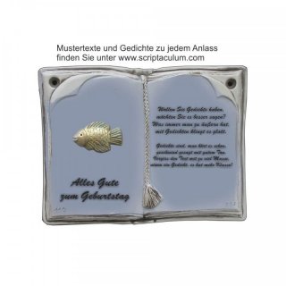 Keramikbuch Grau, Motiv Fisch gold