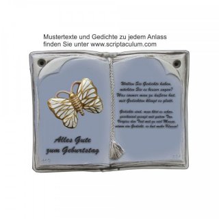 Keramikbuch Grau, Motiv Schmetterling wei