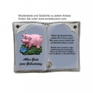 Keramikbuch Grau, Motiv Schwein Glck