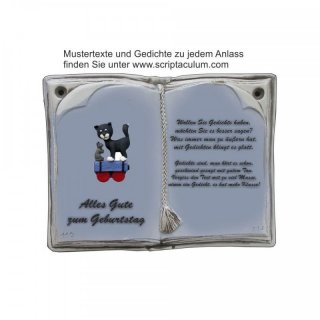 Keramikbuch Grau, Motiv Zug Katze Maus