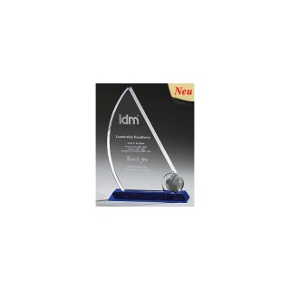 Kristall - Crystal Trophe Globe Sail Award 185mm, Preis ist incl.Text & Logogravur, keine weiteren Kosten