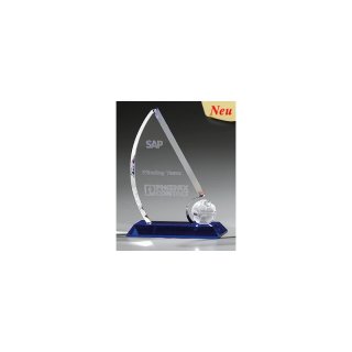 Kristall - Crystal Trophe Soccer Sail Award 185mm, Preis ist incl.Text & Logogravur, keine weiteren Kosten