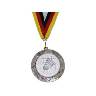 Medaille D=70mm, Badminton inkl. 22mm Band, Silberfarbig