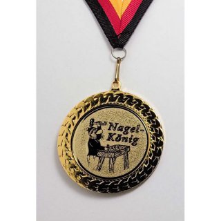 Medaille D=70mm, Nagelknig inkl. 22mm Band, Goldfarbig
