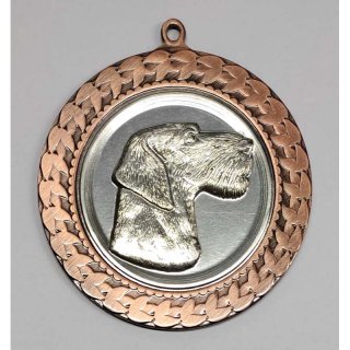 Medaille  Deutsch - Drahthaar D=70mm in 3D, inkl.  22mm Band, Bronzefarbig