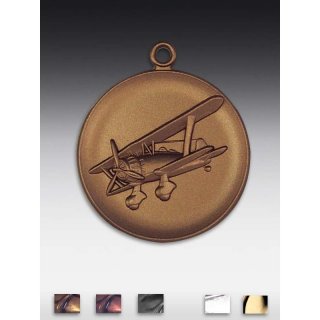 Medaille Doppeldecker mit se  50mm,  bronzefarben, siber- oder goldfarben