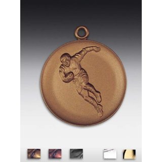 Medaille Rugbyspieler mit se  50mm,  bronzefarben, siber- oder goldfarben