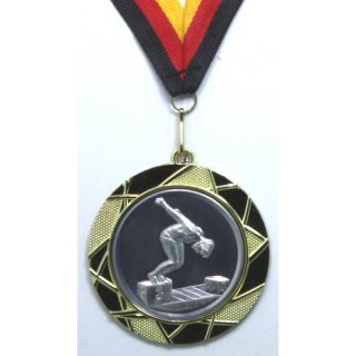 Medaille  Schwimmen Herren D=70mm in 3D, inkl.  22mm Band, Goldfarbig
