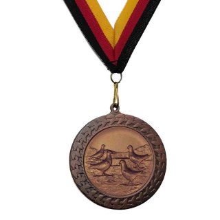 Medaille Tauben, vier mit se  50mm, bronzefarben in Metall