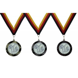 Medaille  Tennis-Damen-Doppel  D=70mm in 3D, inkl.  22mm Band, Goldfarbig