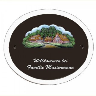 Namensschild Decoramic Oval 280x240mm  braun/weiss, Premium Motiv Landhaus