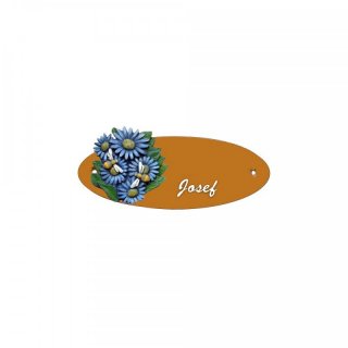 Namensschild Oval- Klassik 170x70mm  Terrakotta Motiv Blume
