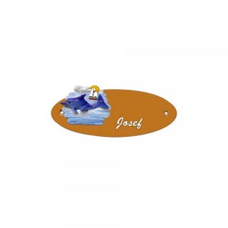 Namensschild Oval- Klassik 170x70mm  Terrakotta Motiv Delphin