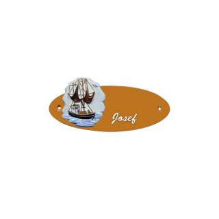 Namensschild Oval- Klassik 170x70mm  Terrakotta Motiv Krabbenkutter