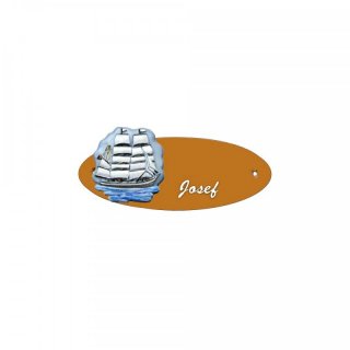 Namensschild Oval- Klassik 170x70mm  Terrakotta Motiv Segelschiff