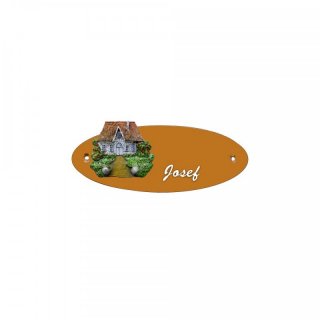 Namensschild Oval- Klassik 170x70mm  Terrakotta Motiv altes Haus