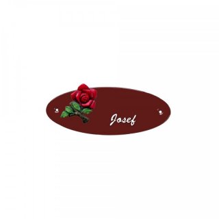 Namensschild Oval- Klassik 170x70mm  braun Motiv Rose