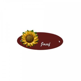 Namensschild Oval- Klassik 170x70mm  braun Motiv Sonnenblume