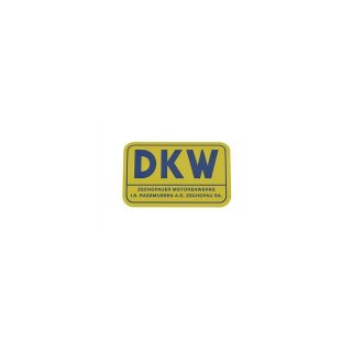 Schriftzug (Folie) DKW gro - Hintergrund gelb und mit blauer Schrift DKW