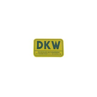 Schriftzug (Folie) DKW gro - Hintergrund gelb und mit grner Schrift DKW