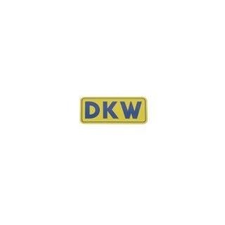 Schriftzug (Folie) DKW klein - Hintergrund gelb und mit blauer Schrift DKW