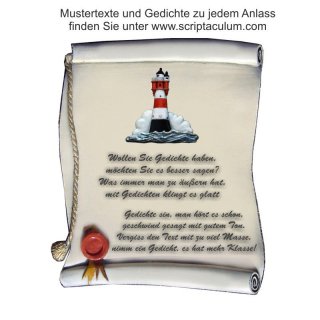 Urkunde Decoramic 180x220mm  sandfarben, Artelith Themen-Motiv Roter Strand, der bermte Leuchturm
