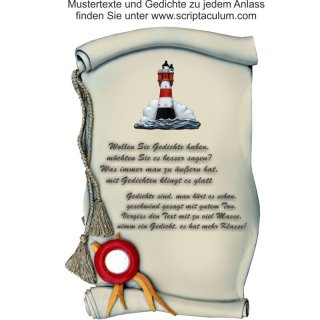 Urkunde Decoramic 220x350mm sandfarben, Artelith Themen-Motiv Roter Strand, der bermte Leuchturm