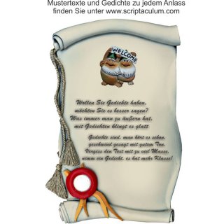 Urkunde Decoramic 220x350mm sandfarben, Artelith Themen-Motiv Zwergenpaar WELCOME