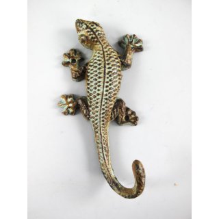 Wandhaken Haken Gecko Gueisen rustikal farbig H.19cm L.8cm B.5cm
