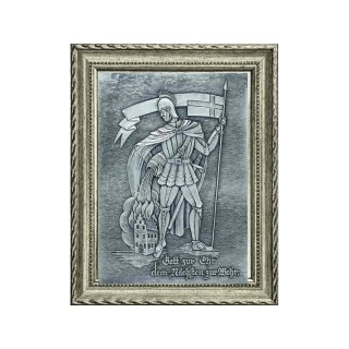 Zinnrelief St. Florian mit Edelem Bilderrahmen 24x19cm Relief 20 x 15