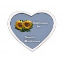 Namenschild Decoramic Herz 180x150mm grau/weiss , aus Keramik    Themen-Motiv Sonnenblumen, sonnige Zeiten