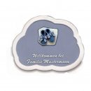 Decoramic Wolkentraum Grau, Motiv Babyschuhe blau
