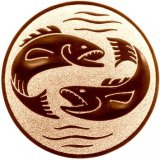 Emblem D=25mm Angeln Fische, bronzefarbig