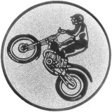 Emblem D=50 mm Trial-Motorradfahrer silberfarben