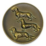 Emblem D=50mm Dackel 3er,bronzrrfarben in Metall fr...