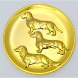 Emblem D=50mm Dackel 3ergoldrfarben in Metall fr Pokale und Medaillen