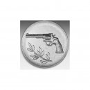 Emblem D=50mm Pistole / Colt, silberfarben in Kunststoff f�r Pokale und Medaillen
