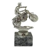 Figur Enduro Motocross Bike silberfarben auf Marmorsockel...