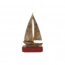 Figur Pokal Trophäe Segeln auf Mahagoni Lok Holzsockel, incl einer Textgravur