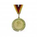 Medaille D=70mm, Radrennen inkl. 22mm Band, Goldfarbig