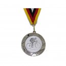 Medaille D=70mm, Radrennen inkl. 22mm Band, Silberfarbig