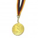 Medaille D=40mm, Volleyball inkl. 11 mm Band, Goldfarbig,