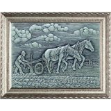 Relief aus Zinn, Pferdegespann 2er 44x34cm