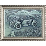 Relief aus Zinn, Oldtimer, Cabriolet 44x34cm