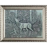 Relief aus Zinn, Hirsch, Hochwild 44x34cm