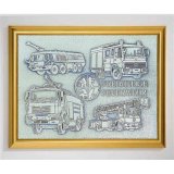 Relief aus Zinn, Feuerwehr Fahrzeuge 44x34cm